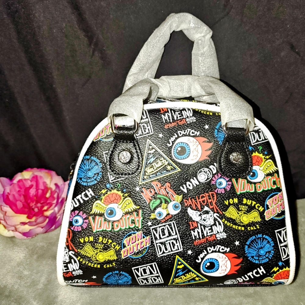 Von Dutch Black Jax Chaos Print Bowling Bag